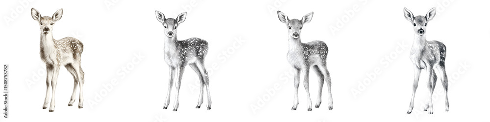 Fototapeta premium Adorable, playful fawns in various poses, showcasing soft fur, innocent expressions, and delicate features in a serene, natural environment for wildlife photography enthusiasts