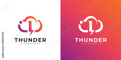 Modern cloud computing logo with gradient, arrow, and lightning bolt design