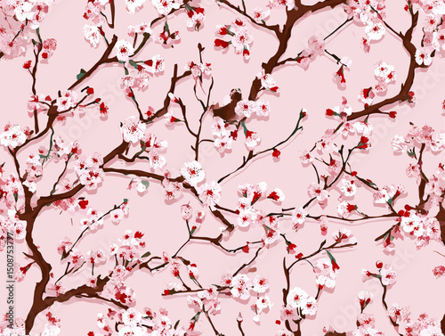 cherry blossom, flower, pattern, floral, seamless, vector, illustration, nature, spring, blossom, design, wallpaper, decoration, flowers, pink, cherry, tree, art, leaf, beauty, plant, texture, branch,
