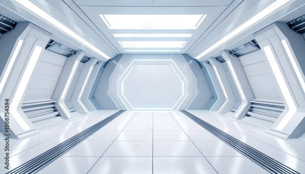 Fototapeta premium Futuristic Modern Empty stage background technology Sci-fi interior concept 3d render