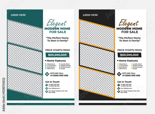 Creative Modern real Estate Flyer Layout Design.