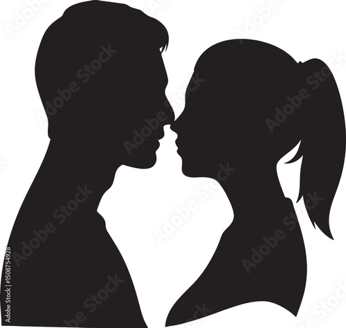 Intimate Silhouette of Love: A tender silhouette captures a moment of closeness, a man and woman poised in a moment of love and connection, the epitome of romance and partnership.