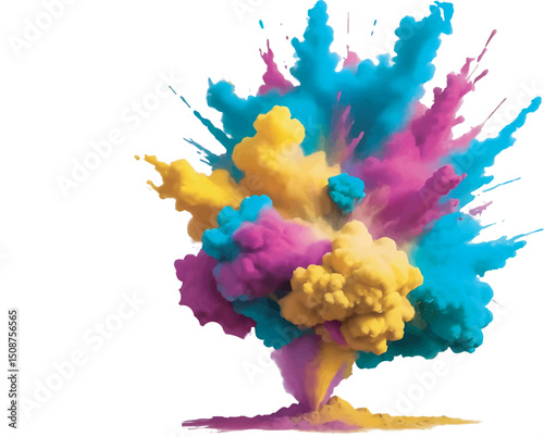 Colorful holi powder on white background. colorful vibrant rainbow holi paint color powder explosion with bright colors isolated white background.