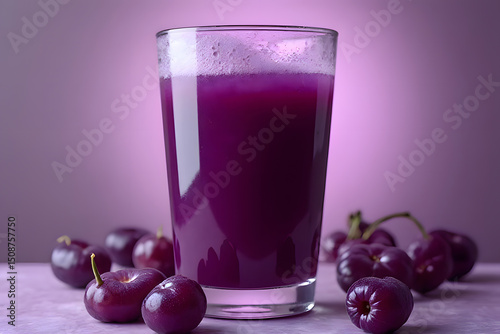 Wallpaper Mural Purple grape juice in a wine glass with splashes, dark yellow background, grapes floating around the glass. Torontodigital.ca