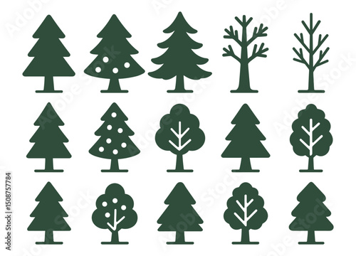 Set of Pine Tree Silhouette Icons – Vector Evergreen Christmas Tree Collection