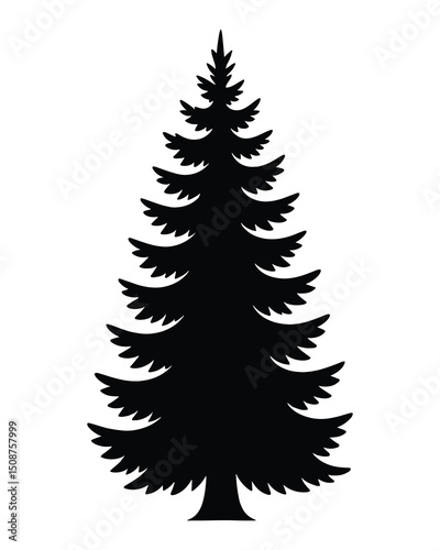 Pine Tree Silhouette Vector – Black Evergreen Tree Icon for Nature and Winter Design