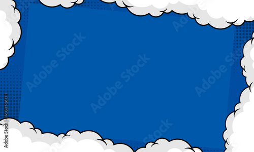 comic frame background with clouds on blue