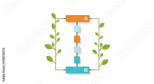 Green Growth Process Diagram with Connected Blocks and Plants