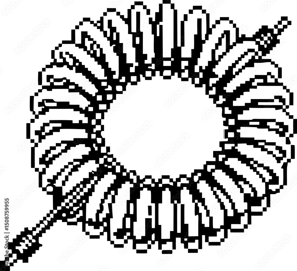 Pixelated sci fi device with circular pattern and connecting rods