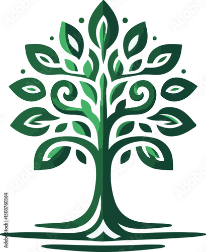 A lush, symmetrical tree with intricate leaf patterns, capturing the essence of natural growth and renewal, digital illustration, clean vector graphics