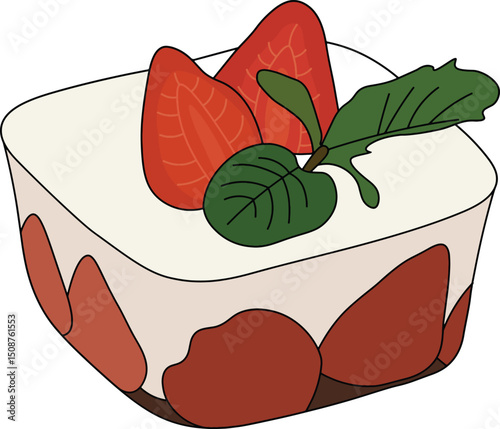 Illustration of Strawberry Shortcake Dessert in a Transparent Cup