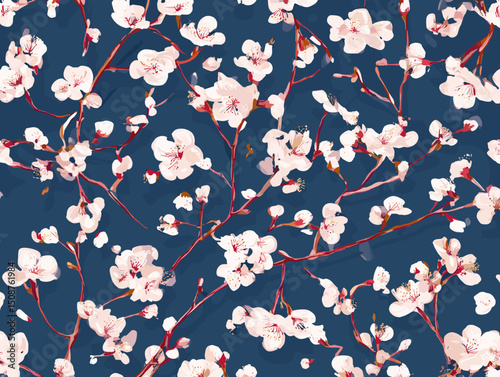 Wallpaper Mural cherry blossom, flower, pattern, floral, seamless, vector, illustration, nature, spring, blossom, design, wallpaper, decoration, flowers, pink, cherry, tree, art, leaf, beauty, plant, texture, branch, Torontodigital.ca
