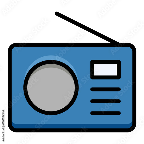 Retro Radio Icon: Vintage Style Blue Receiver, Broadcast, Music, Communication Symbol. Editable Vector Filled Outline