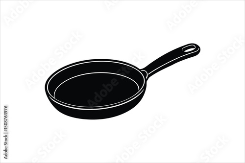 White isolated cast iron frying pan, a kitchen cooking utensil