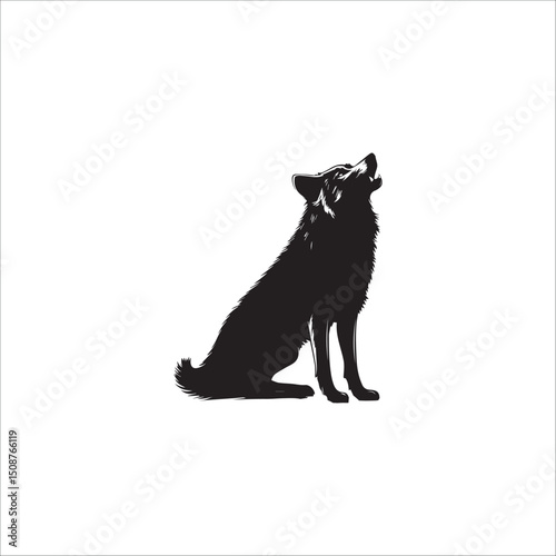 black image of howling wolf,black and white graphics,vector
