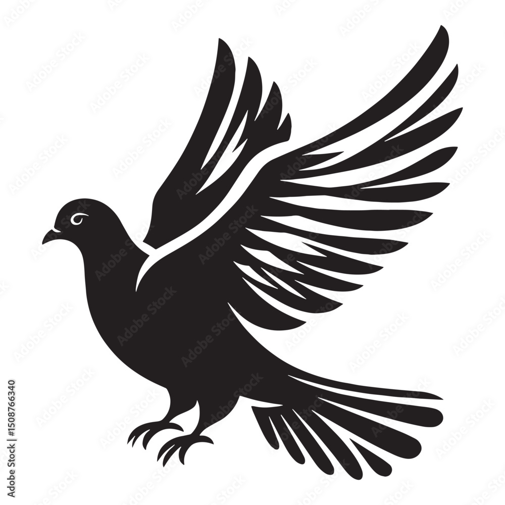 Fototapeta premium Smooth Glide Dove silhouette over sky – Dove illustration – Minimalist Dove vector – Bird silhouette – Bird vector