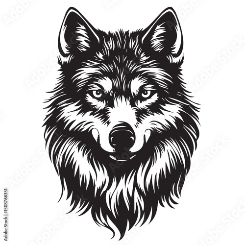black wolf head image,black and white graphics,vector,logo
