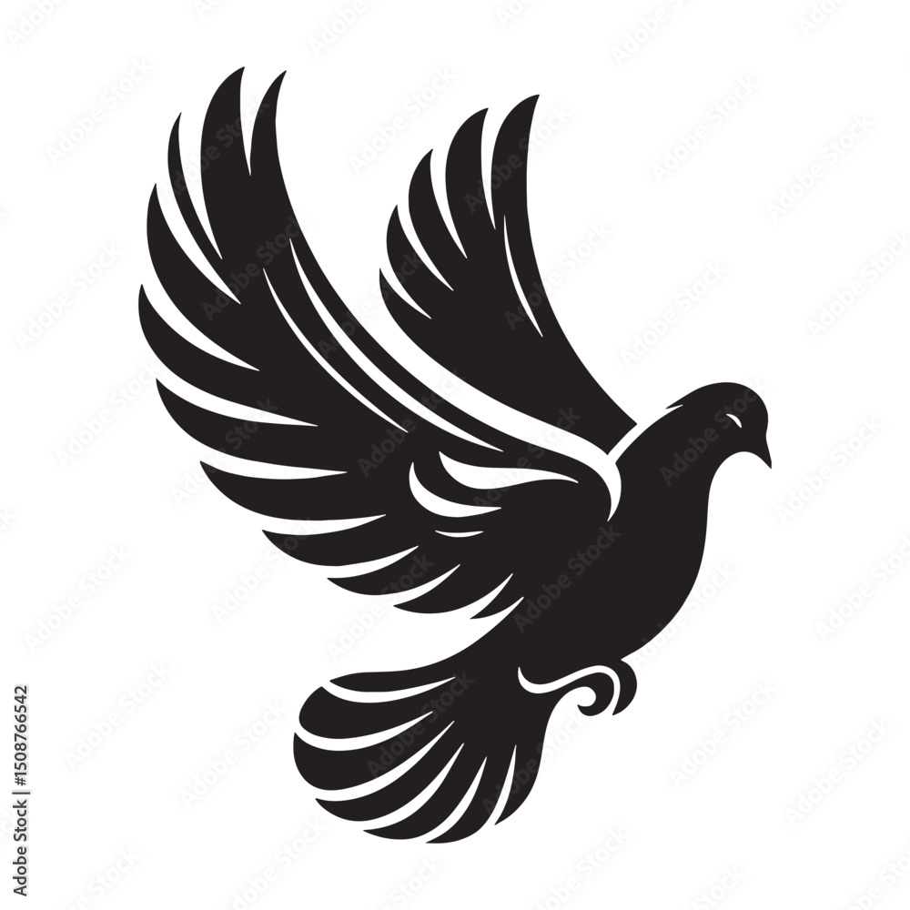 Obraz premium Pure Flight Dove silhouette in motion – Dove illustration – Minimalist Dove vector – Bird silhouette – Bird vector