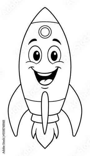 Cartoon Rocket: A cheerful, anthropomorphic rocket ship with a happy face, ready for adventure, a symbol of innovation and exploration. 