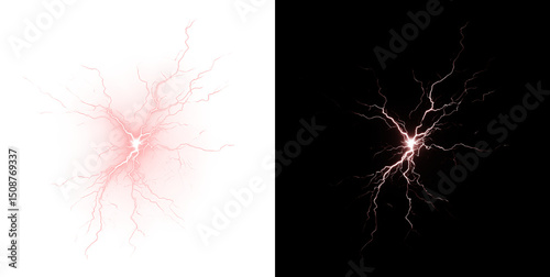 Thunder, overlay, lightning, storm, electric flash with dramatic energy strike and natural weather effect. PNG overlay with thunder, overlay, lightning, storm, electric. Transparent PNG.