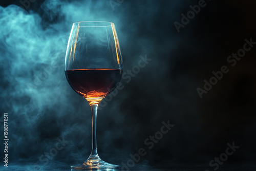 Wine glass on smoky stage, luxury feel  