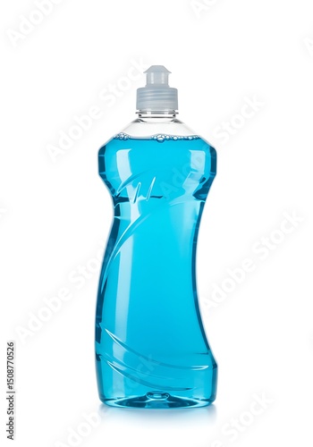Blue plastic bottle of dish soap