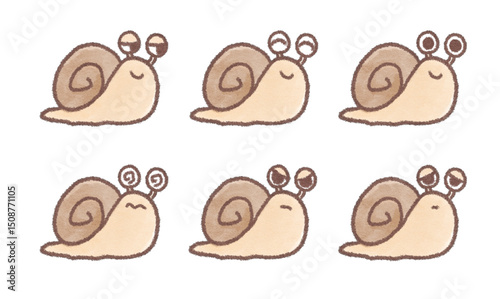いろいろな表情のカタツムリのイラスト