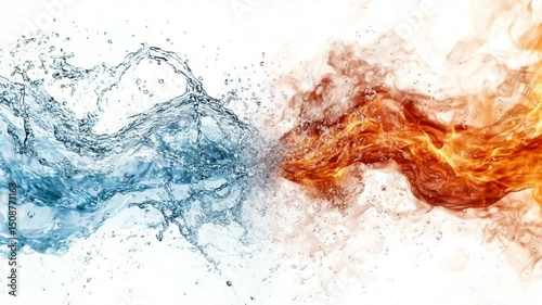 Dynamic clash of water and fire elements in motion