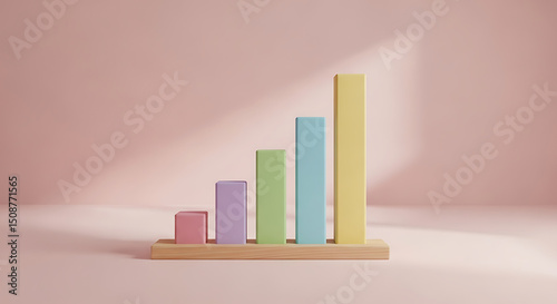 Pastel Colored Wooden Bar Graph on a Light Wood Base