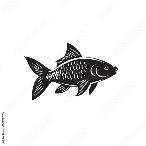 black image of carp fish,black and white graphics,vector
