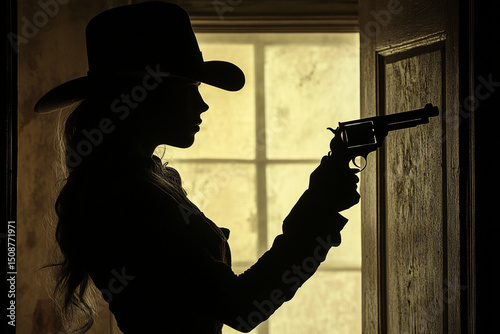 Woman gripping a revolver