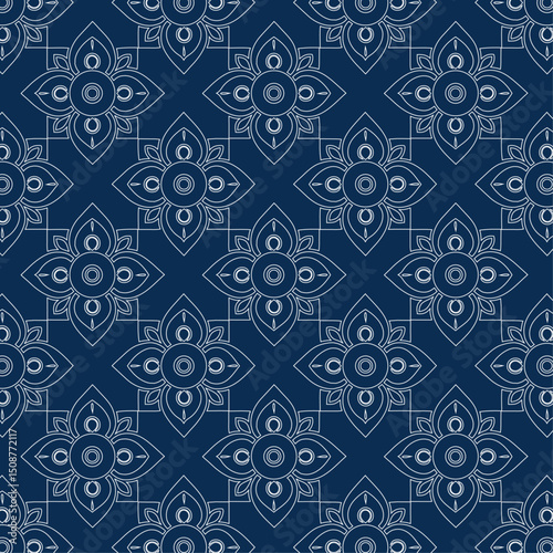 Midnight Blue Floral Mosaic Elegance Pattern