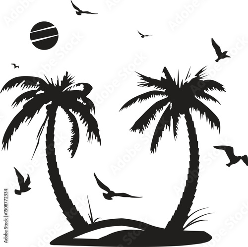 Wave beach palm logo design icon combination Vector illustration