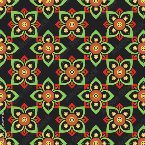Vibrant Seamless Floral Pattern with Bold Geometric Elements