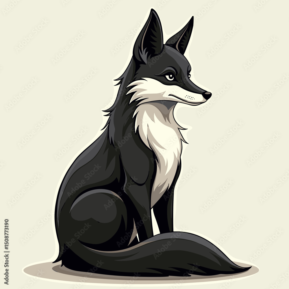 Obraz premium Sitting melanistic fox watches, the concept of alertness