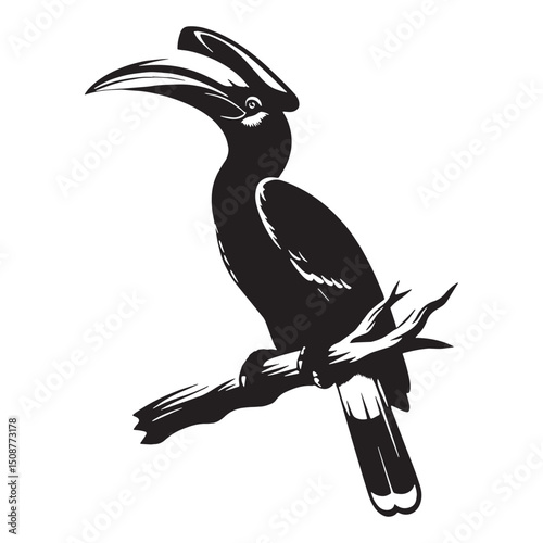 Hornbill silhouette with artistic flair – Hornbill illustration – Minimalist Hornbill vector – Bird silhouette – Bird vector

