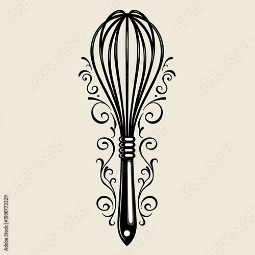 Vintage wire whisk with decorative scrollwork, for bakery concepts