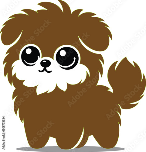Cute Cartoon Fluffy Puppy with Big Eyes - Adorable Kawaii Dog Illustration