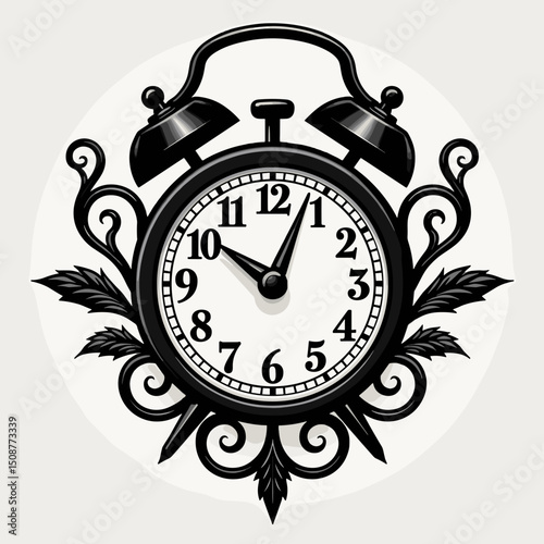 Vintage alarm clock, black and white design, the concept of time management