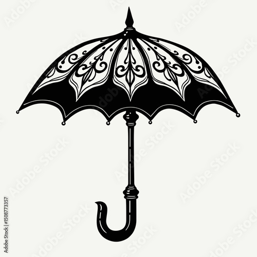 Ornate umbrella in black and white, for weather protection, with copy space