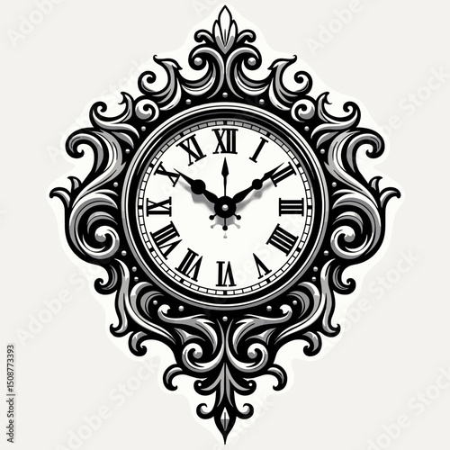 Elegant wall clock showing 10:50, in black and white, illustrating timeless design, with copy space