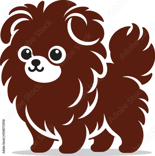  Cute Brown Fluffy Dog – Cartoon Style Vector Illustration of a Small Puppy