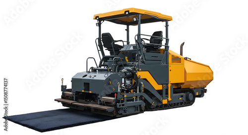 Yellow and Gray Asphalt Paver on Black Background