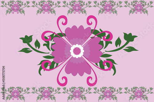 This fabric design features soft pink flowers with delicate petals on a light blue background, creating a fresh, springtime feel.