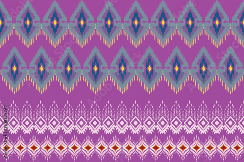 This  pattern features diamond and flame-like motifs in vivid red, white, and pink tones, inspired by traditional Thai textile designs.