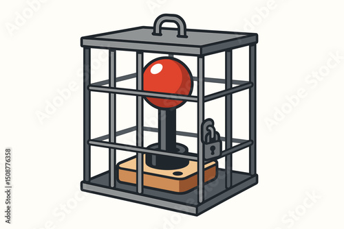 Gaming addiction concept vector illustration with joystick controller locked in metal cage with padlock representing digital restriction and gaming control