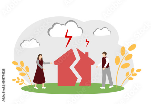The concept of divorce and division of property. A man and a woman divorce