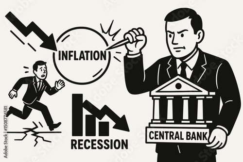 Economic Crisis Inflation Recession Vector Illustration Central Banking Financial Stress Business Concept Design Economic Downturn Policy Graphics