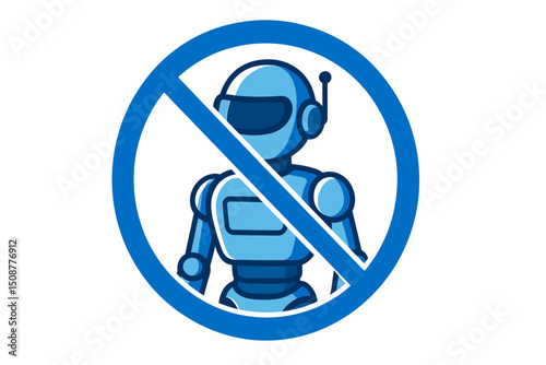 No Robots Allowed Prohibition Sign - Artificial Intelligence Ban Warning Symbol Vector Icon for AI Technology Restrictions and Automation Control