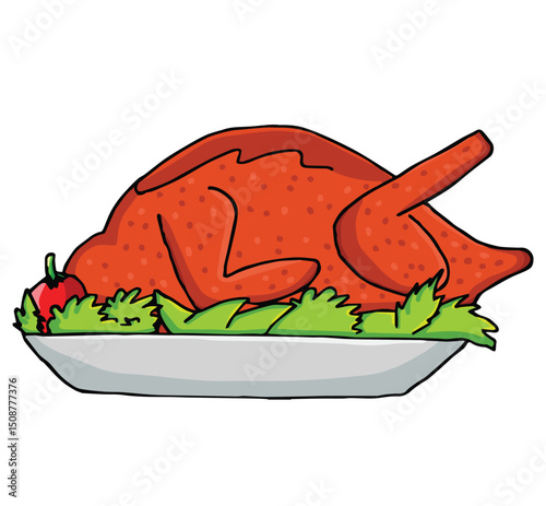 Cute cartoon hand drawn vector Roasted chicken clipart.